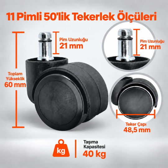 11 Pimli Tekerlek 50Lik Sandalye-Koltuk Tekerleği - 2
