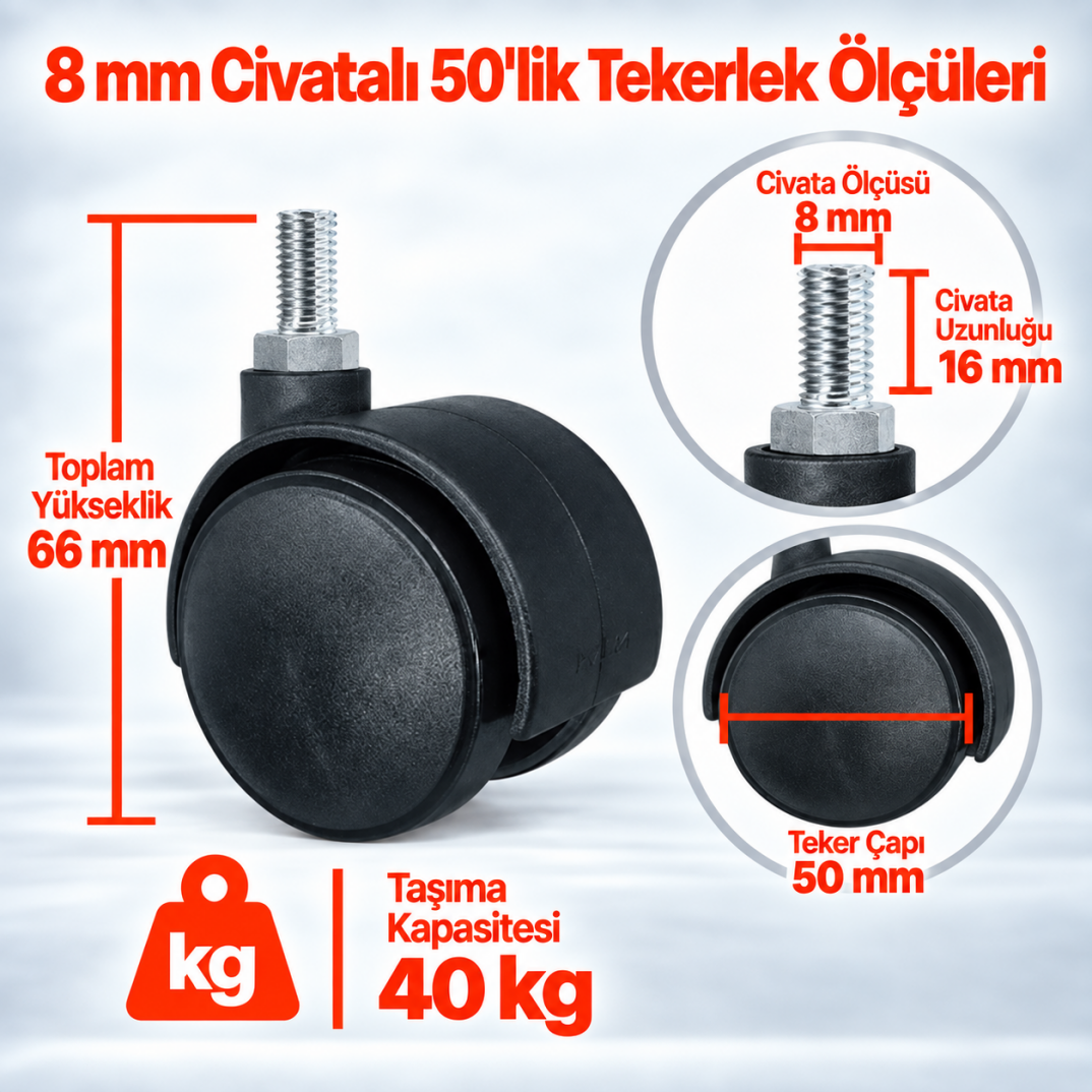8MM Civatalı 50Lik Sandalye-Koltuk Tekerleği - 2