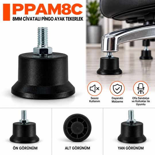 8MM Civatalı Pingo Ayak Sandalye-Koltuk Tekerleği