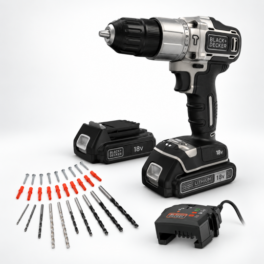 Black+Decker Akülü Darbeli Matkap 18V 1.5Ah, Çift Akülü BDCHD18SC2K
