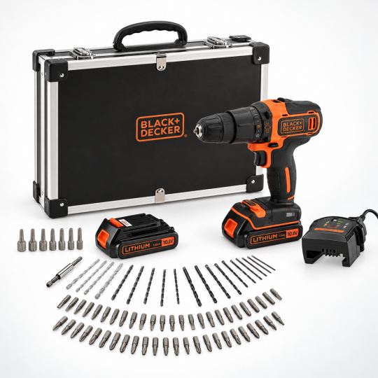 Black+Decker Akülü Darbeli Matkap Seti 12V, Çantalı, 100 Parça Aksesuar BDCDD12BAFC-QW