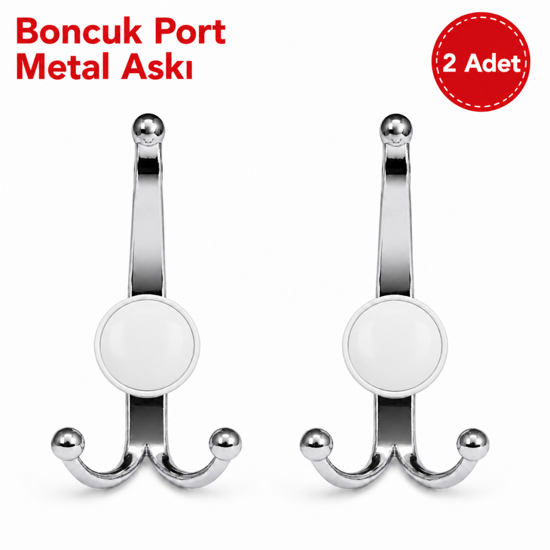 Boncuk Port Metal Askı Krom 2'li - 1