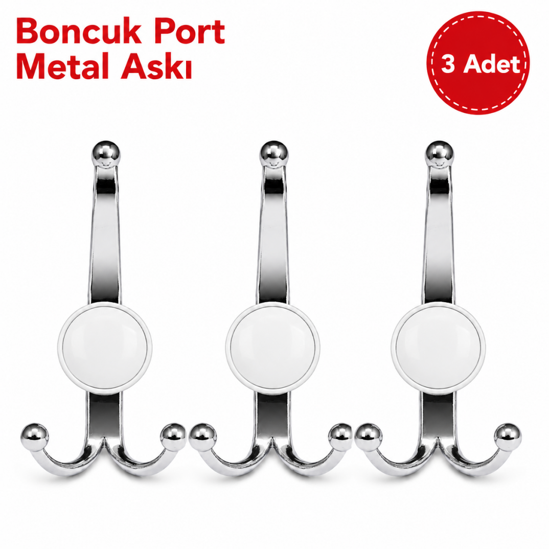 Boncuk Port Metal Askı Krom 3'lü - 1