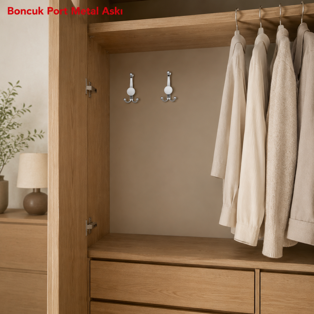 Boncuk Port Metal Askı Krom 3'lü - 3