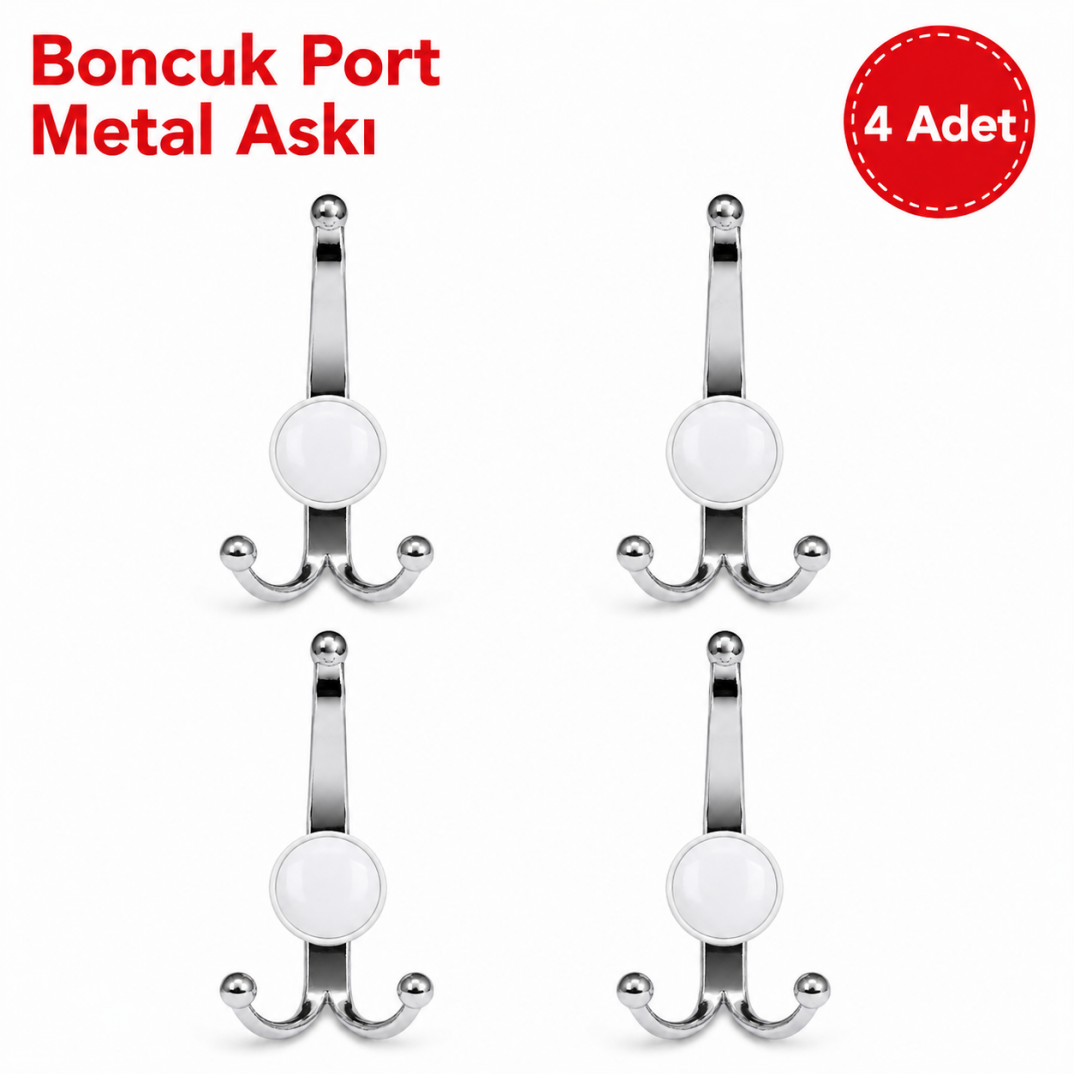 Boncuk Port Metal Askı Krom 4'lü - 1