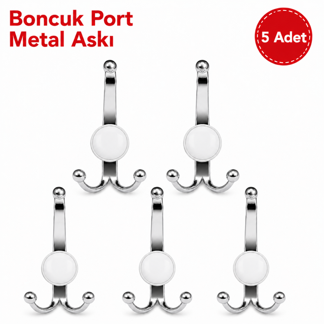 Boncuk Port Metal Askı Krom 5'li - 1
