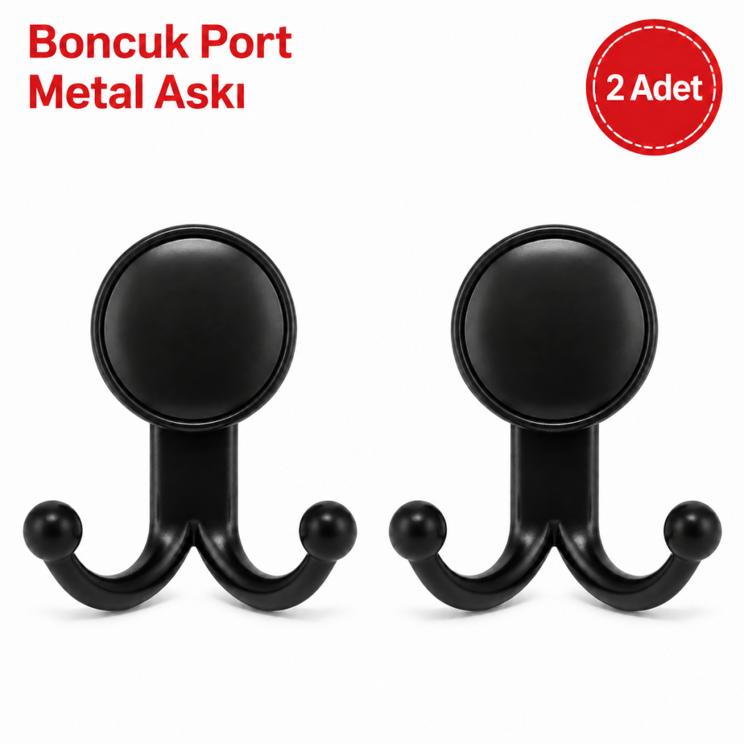 Boncuk Port Metal Askı Siyah 2'li - 1
