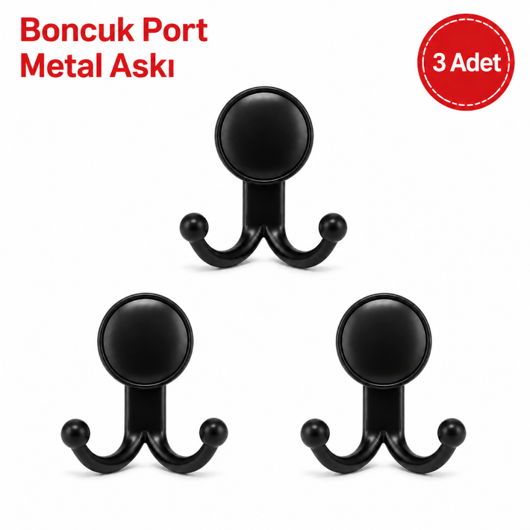 Boncuk Port Metal Askı Siyah 3'lü - 1