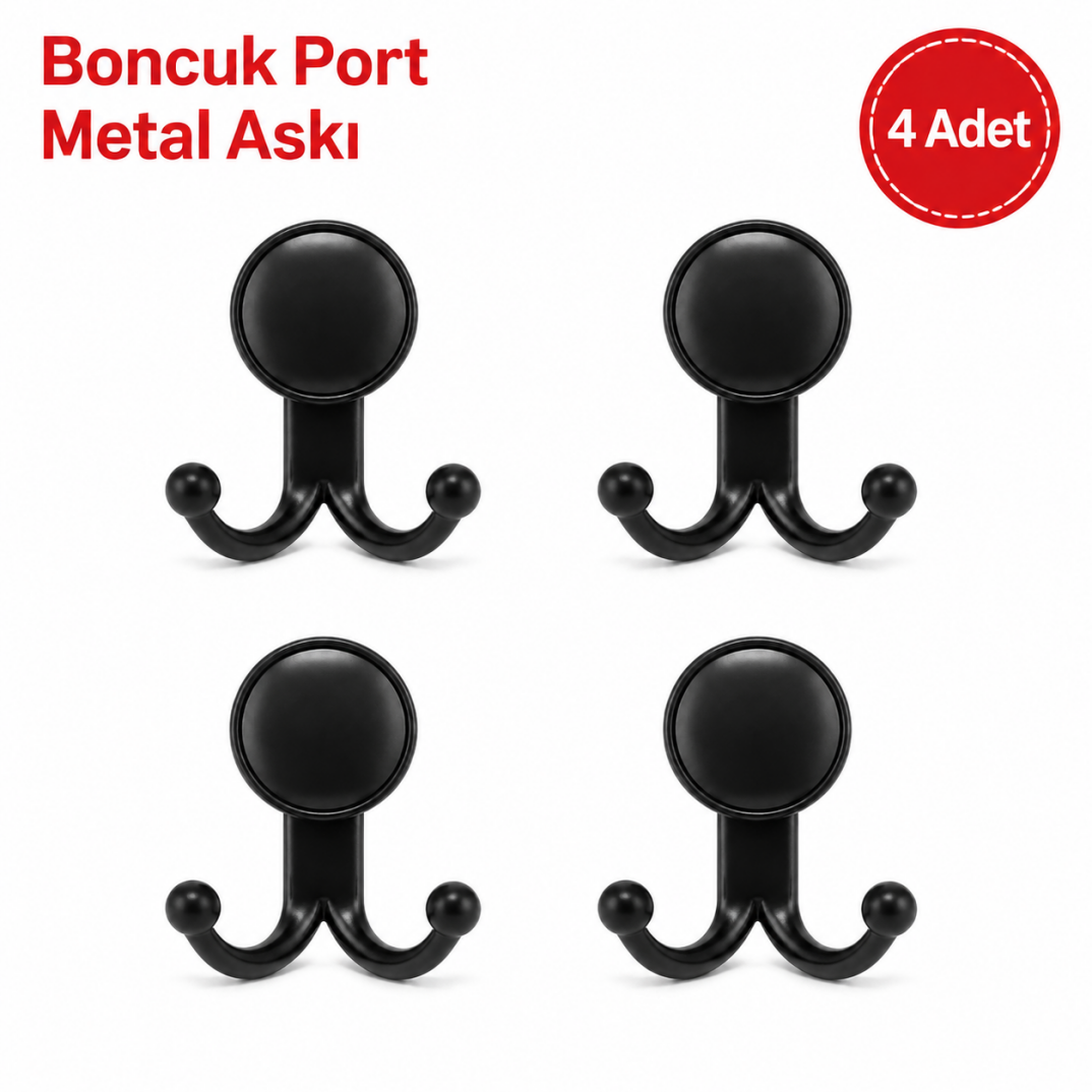 Boncuk Port Metal Askı Siyah 4'lü - 1