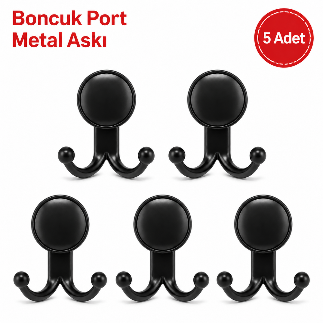 Boncuk Port Metal Askı Siyah 5'li - 1