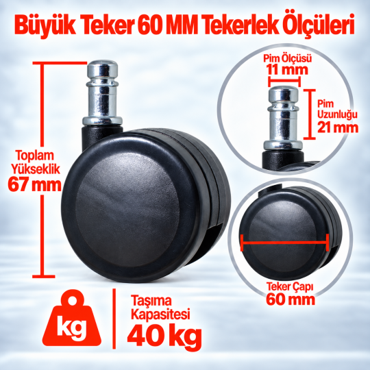 Büyük Teker 60 MM Sandalye-Koltuk Tekerleği - 2