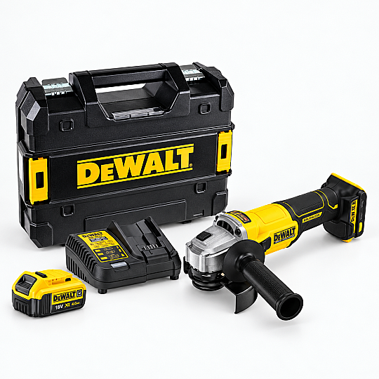 DeWalt Akülü Avuç Taşlama Makinesi 18V 4.0Ah Li-Ion, 125 mm, Kömürsüz, Çift Akülü DCG407M2T