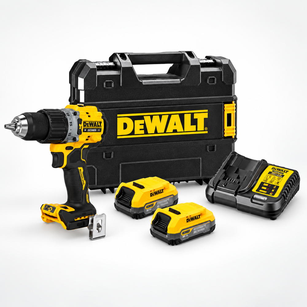 DeWalt Akülü Darbeli Matkap 18V 2.0Ah Li-Ion, Kömürsüz, Çift Akülü DCD805E2T - 1