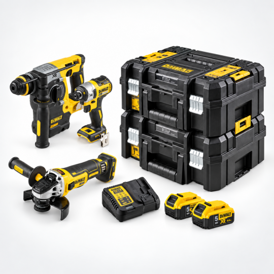 DeWalt Akülü Kombinasyon Seti 18V XR 5.0Ah Li-Ion, Kömürsüz, 3 Parça DCK305P2T