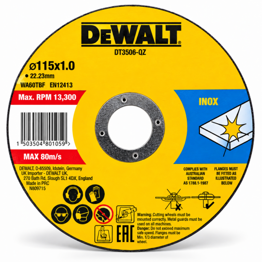 DeWalt Kesme Diski Seti 115 × 1 mm, Teneke Kutulu, 10 Parça DT3506