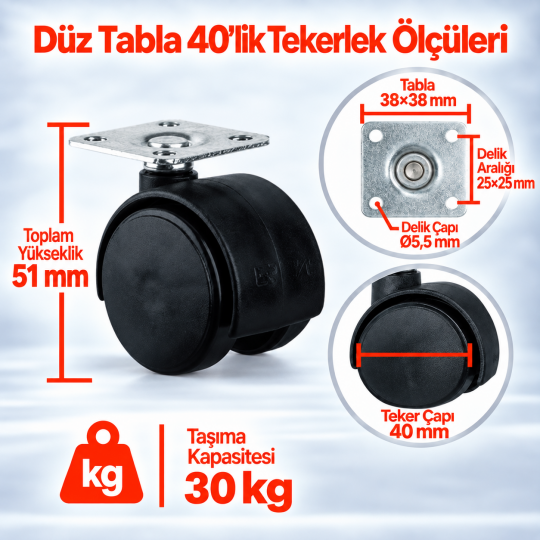 Düz Tabla 40Lik Sandalye-Koltuk Tekerleği - 2