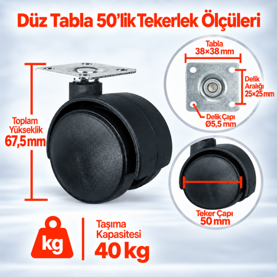 Düz Tabla 50Lik Sandalye-Koltuk Tekerleği - 2