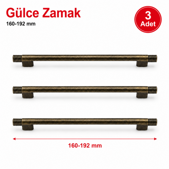 Gülce Zamak Mobilya Kulpu Antik Sarı 160-192 mm 3'lü