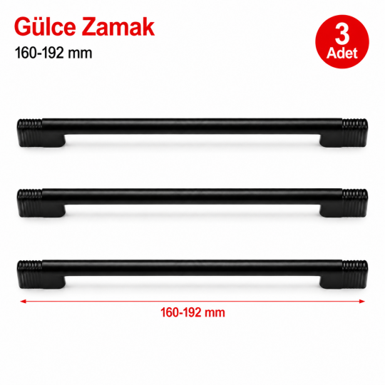 Gülce Zamak Mobilya Kulpu Siyah 160-192 mm 3'lü