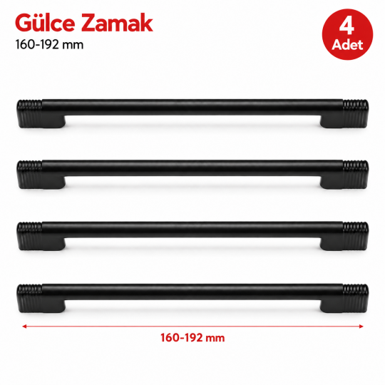 Gülce Zamak Mobilya Kulpu Siyah 160-192 mm 4'lü