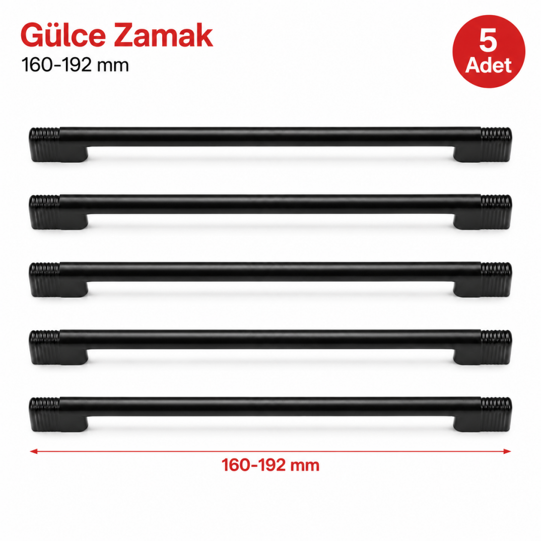 Gülce Zamak Mobilya Kulpu Siyah 160-192 mm 5'li - 1