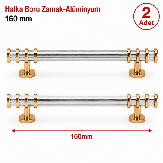 Halka Boru Alüminyum Zamak Mobilya Kulpu Altın-Beyaz 160 mm 2'li