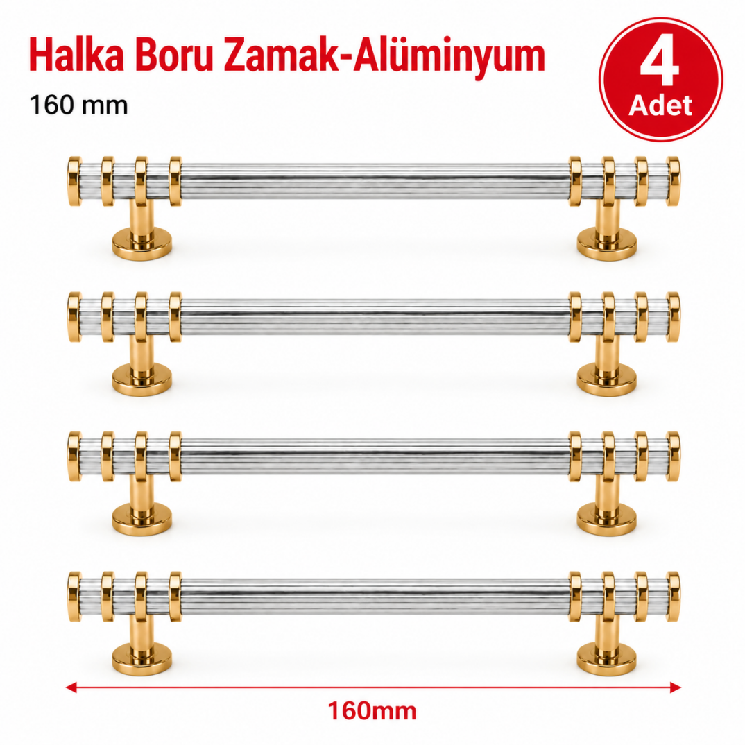 Halka Boru Alüminyum Zamak Mobilya Kulpu Altın-Beyaz 160 mm 4'lü - 1