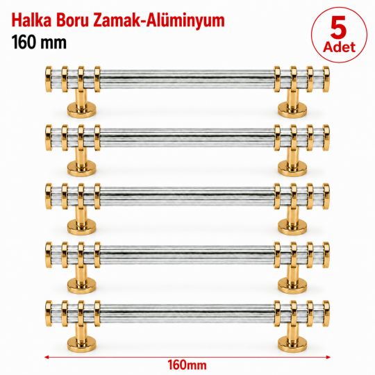 Halka Boru Alüminyum Zamak Mobilya Kulpu Altın-Beyaz 160 mm 5'li 