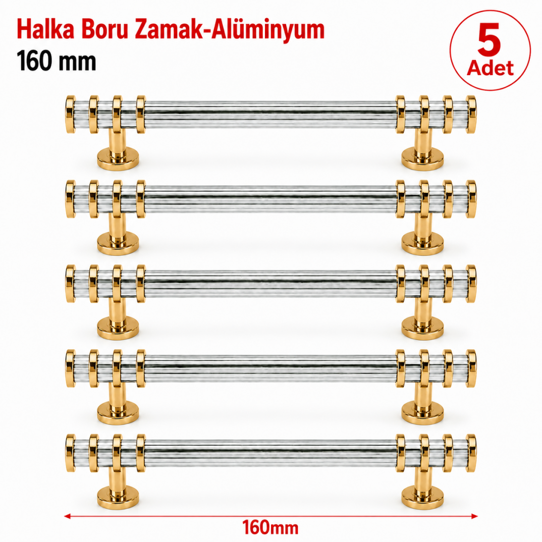 Halka Boru Alüminyum Zamak Mobilya Kulpu Altın-Beyaz 160 mm 5'li  - 1
