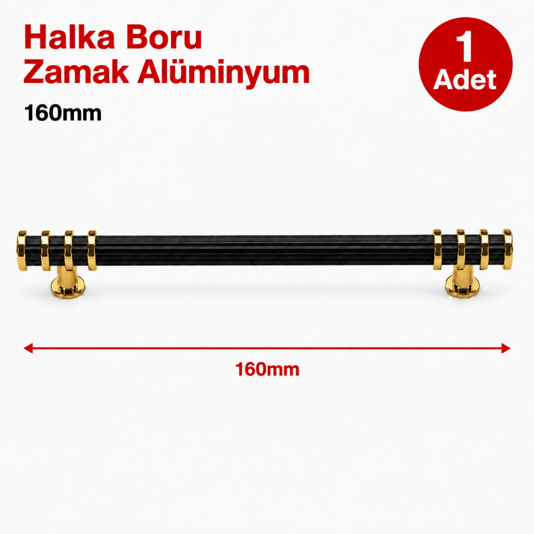 Halka Boru Alüminyum Zamak Mobilya Kulpu Altın-Siyah 160 mm 1'li - 1