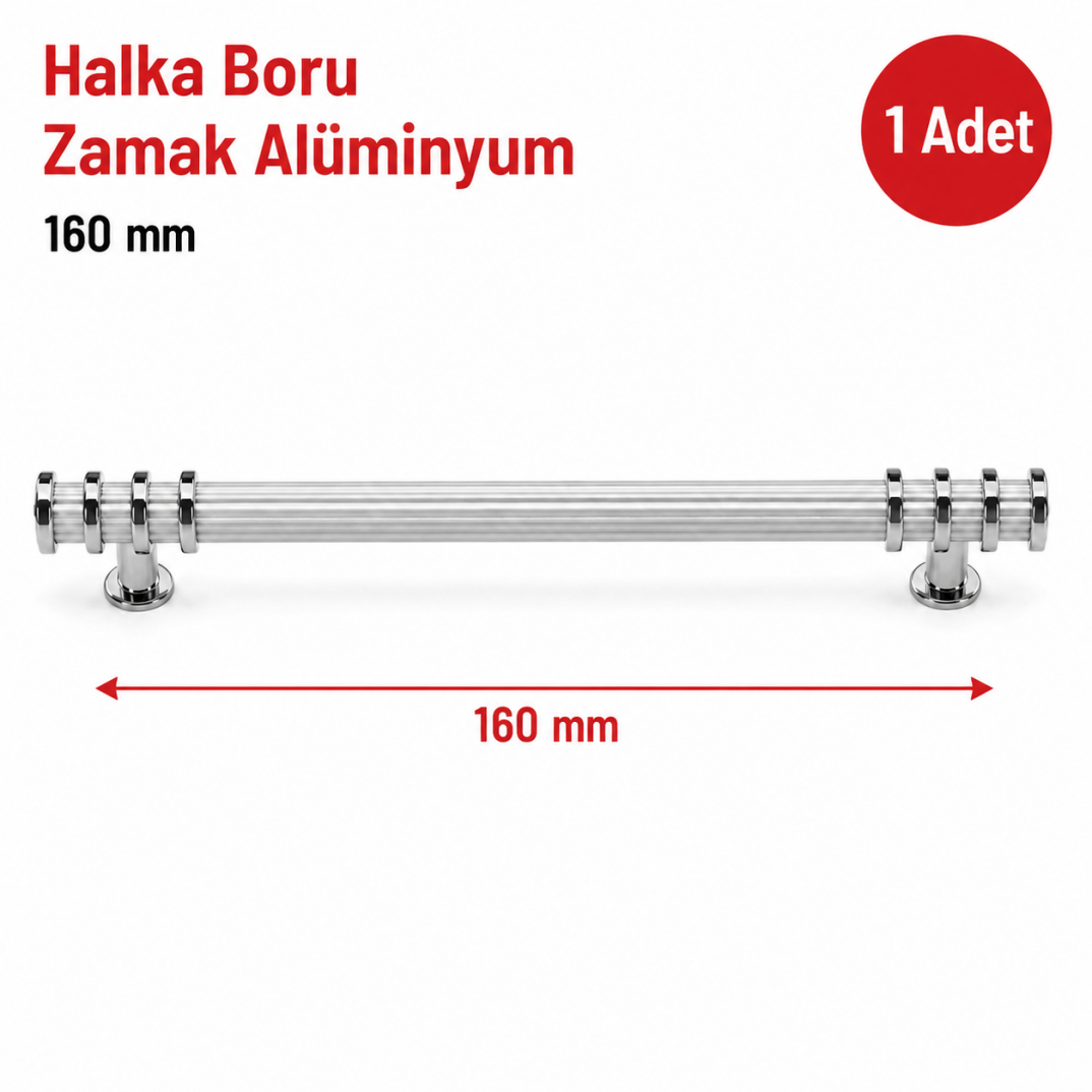 Halka Boru Alüminyum Zamak Mobilya Kulpu Kroma-Beyaz 160 mm 1'li  - 1