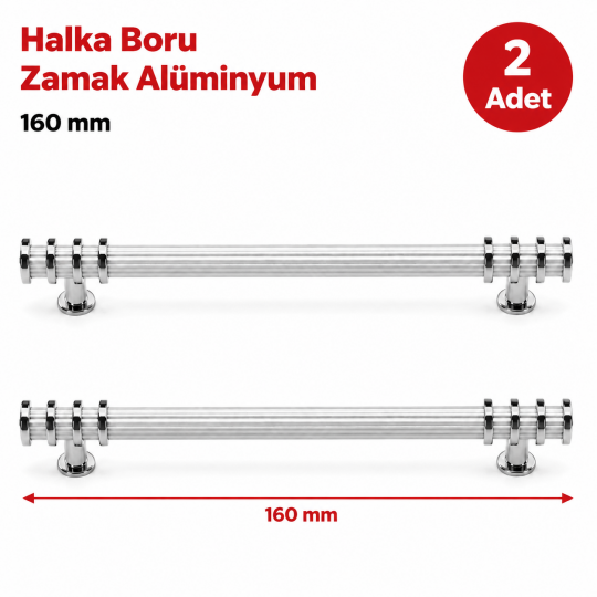 Halka Boru Alüminyum Zamak Mobilya Kulpu Kroma-Beyaz 160 mm 2'li 