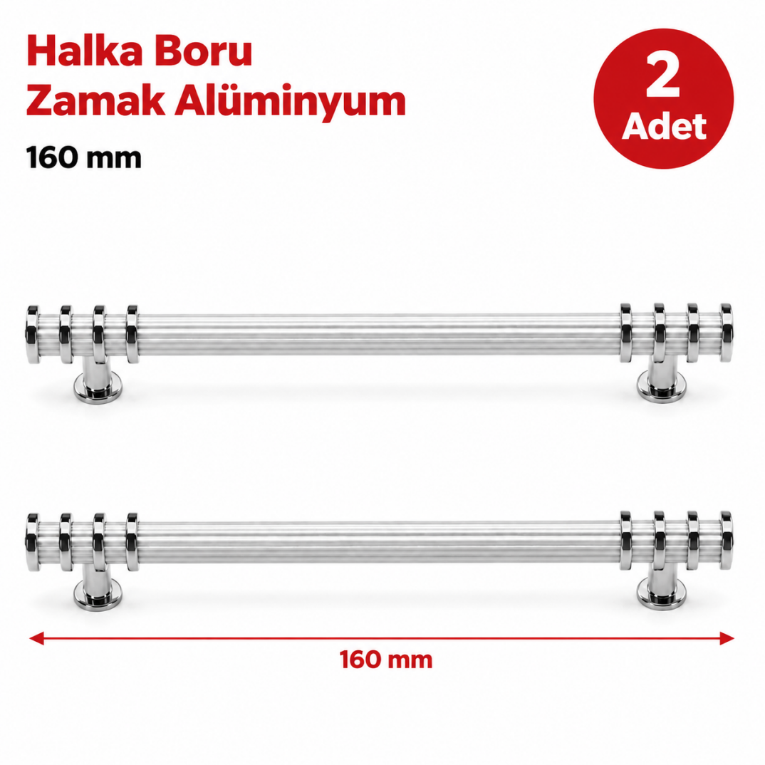 Halka Boru Alüminyum Zamak Mobilya Kulpu Kroma-Beyaz 160 mm 2'li  - 1