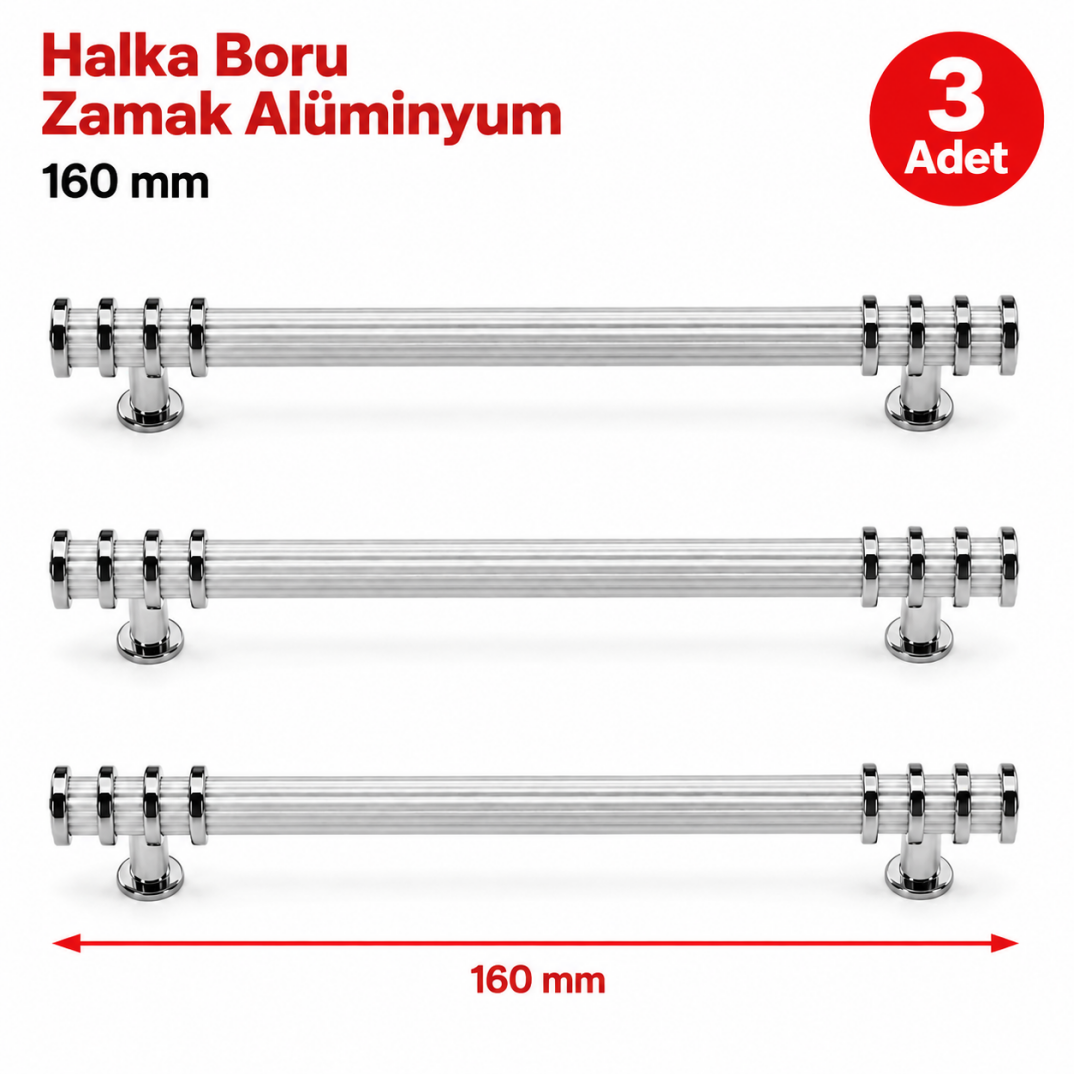 Halka Boru Alüminyum Zamak Mobilya Kulpu Kroma-Beyaz 160 mm 3'lü  - 1