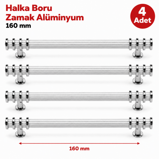 Halka Boru Alüminyum Zamak Mobilya Kulpu Kroma-Beyaz 160 mm 4'lü 