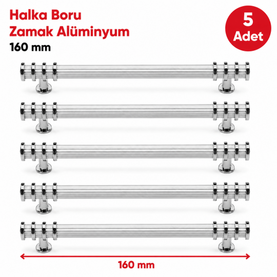 Halka Boru Alüminyum Zamak Mobilya Kulpu Kroma-Beyaz 160 mm 5'li 
