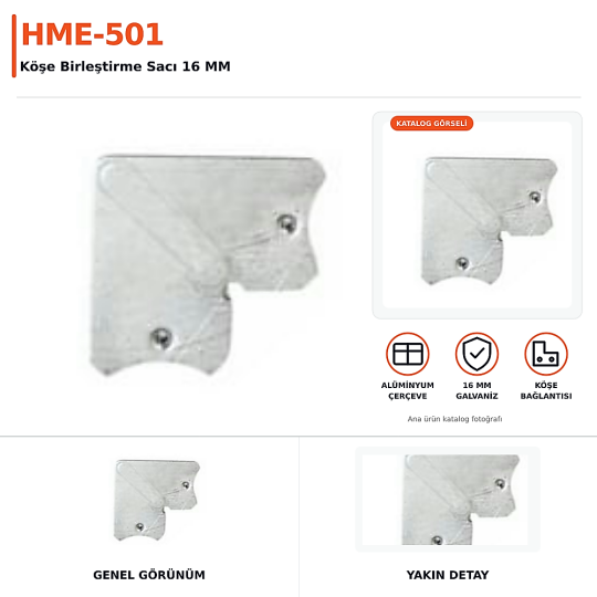 HME-501 Köşe Birleştirme Sacı 16 MM