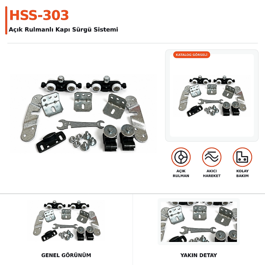 HSS-303 Açık Rulmanlı Kapı Sürgü Sistemi