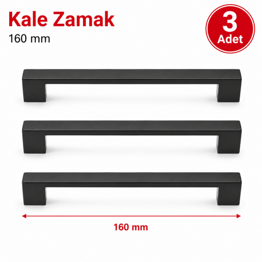 Kale Zamak Mobilya Kulpu Siyah 160 mm 3'lü