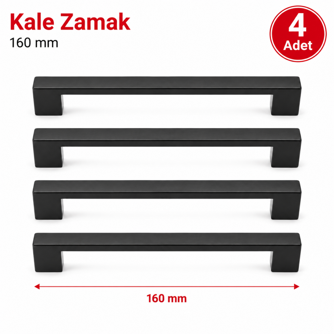 Kale Zamak Mobilya Kulpu Siyah 160 mm 4'lü - 1