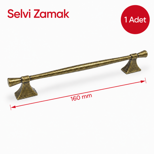 Selvi Zamak Mobilya Kulpu Antik Sarı 160 mm 1'li 