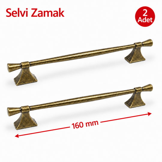 Selvi  Zamak Mobilya Kulpu Antik Sarı 160 mm 2'li 