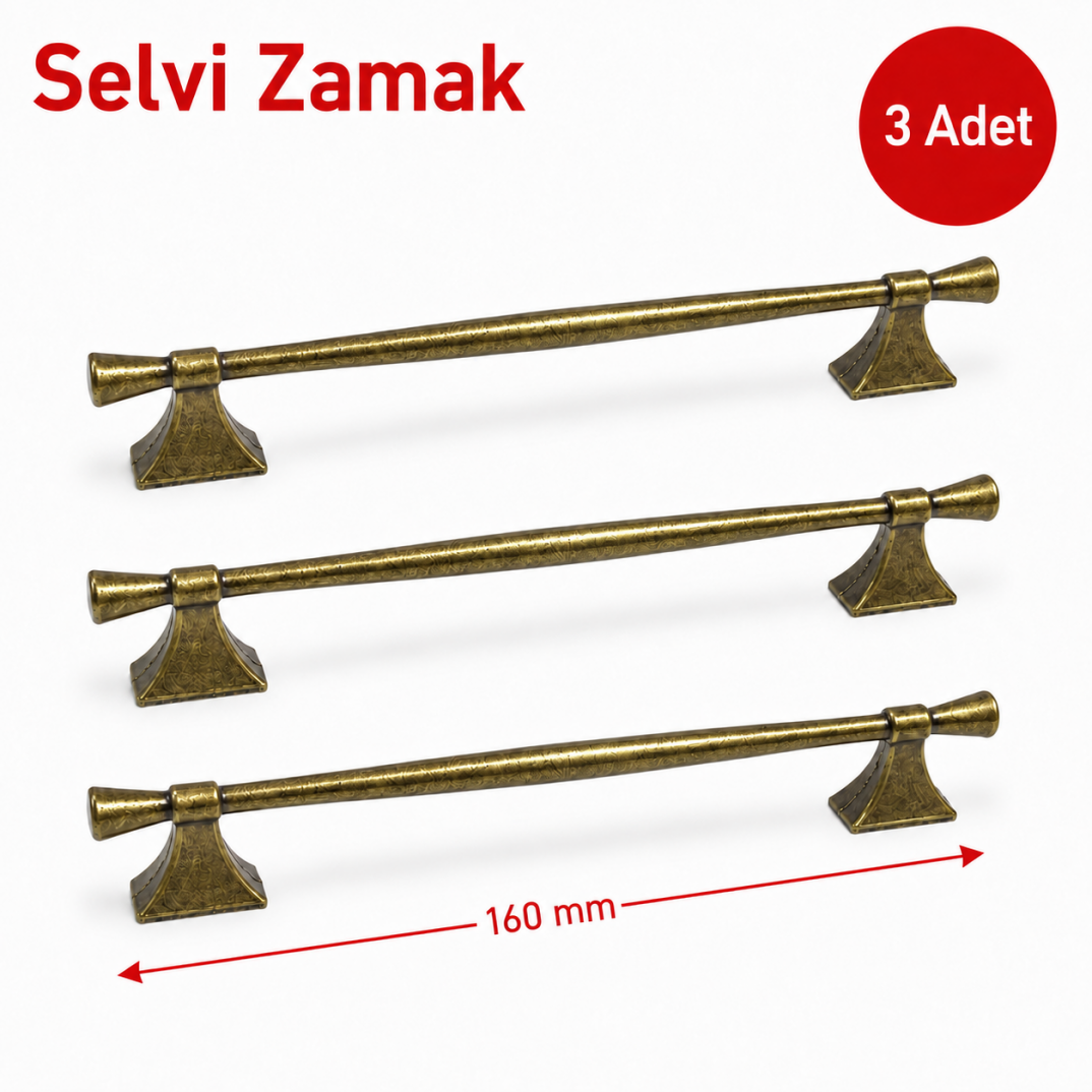 Selvi Zamak Mobilya Kulpu Antik Sarı 160 mm 3'lü - 1