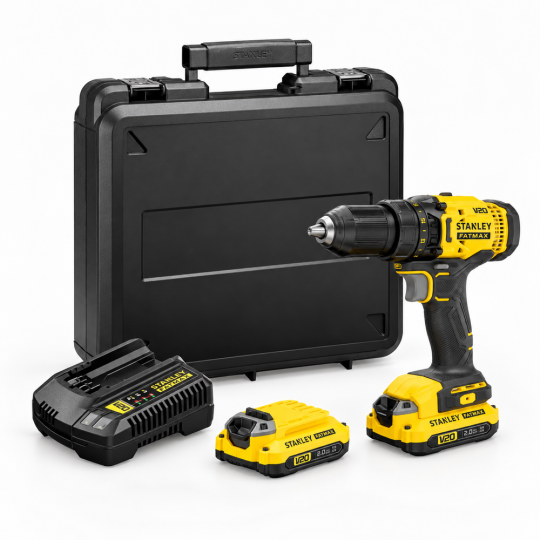 Stanley Fatmax Akülü Darbeli Matkap Seti 18V V20, Çift Akülü 2×2.0Ah SCD718D2K