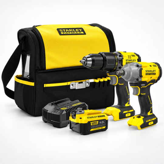 Stanley Fatmax Akülü Darbeli Matkap Ve Somun Sıkma Seti 18V V20, Kömürsüz, 4.0Ah Akülü SFMCK217M1S