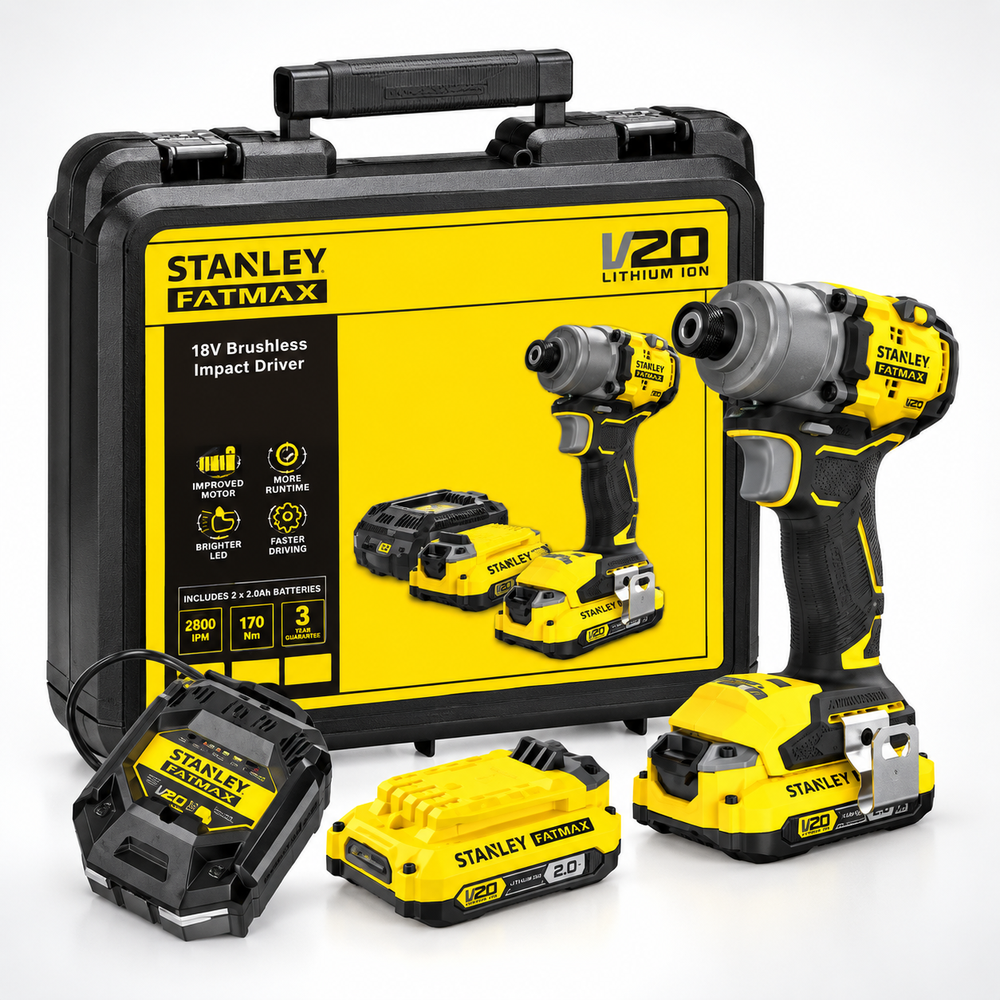 Stanley Fatmax Akülü Darbeli Vidalama 18V Li-Ion V20, Kömürsüz, Çift Akülü SFMCF830D2K - 1