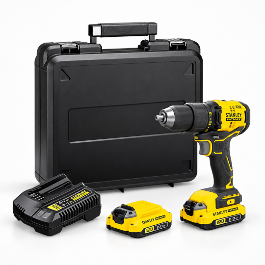 Stanley Fatmax Akülü Darbesiz Matkap 18V V20, Kömürsüz, 2×1.5Ah Akülü SBD710C2K