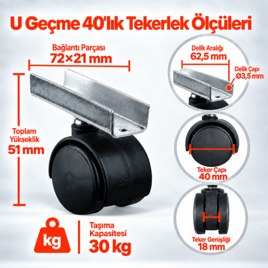U Geçme 40Lik Sandalye-Koltuk Tekerleği - 2
