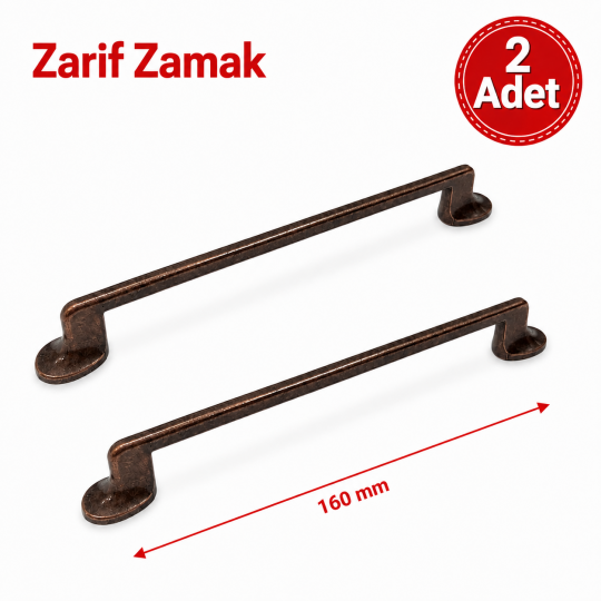 Zarif Zamak Mobilya Kulpu Antik Bakır 160 mm 2'li