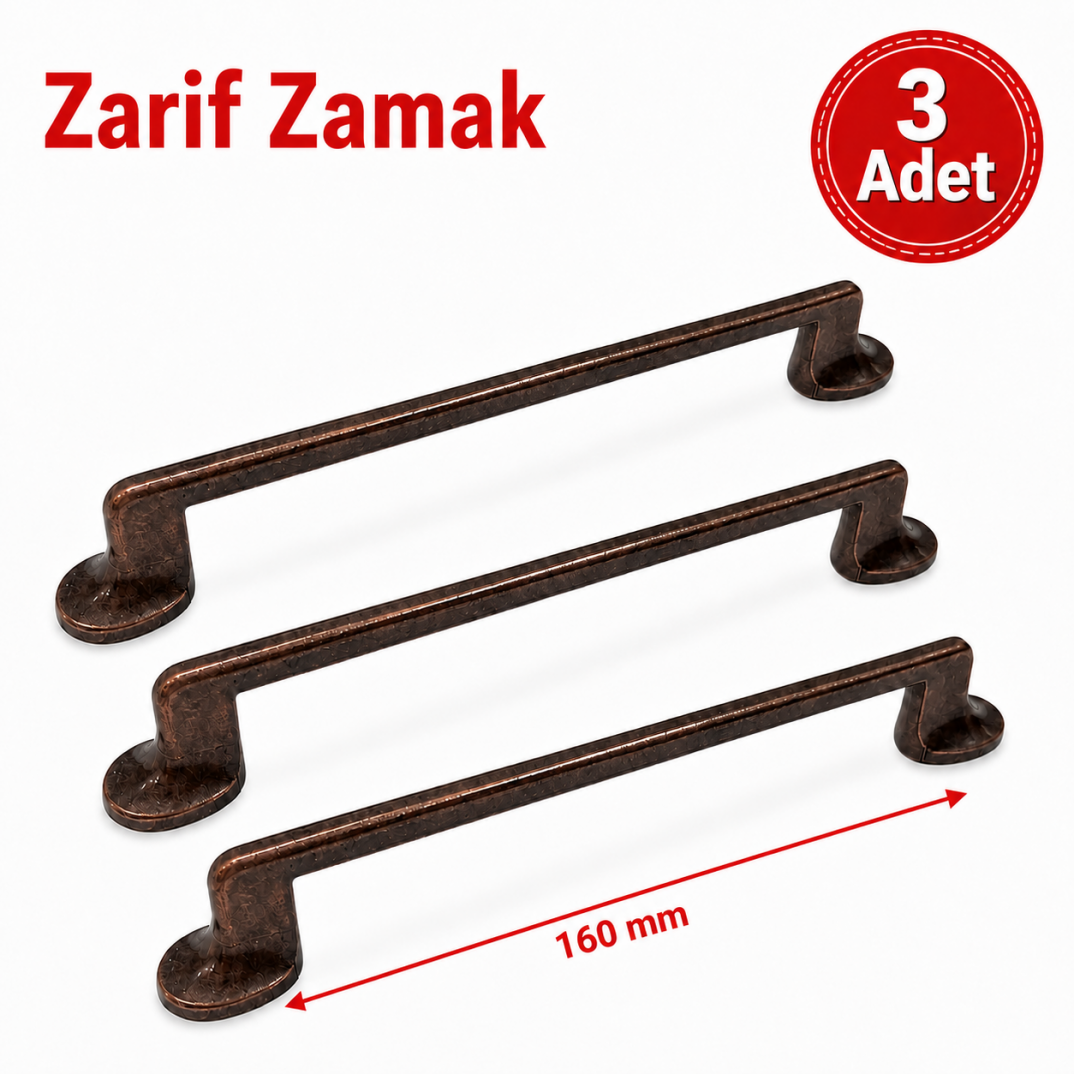 Zarif Zamak Mobilya Kulpu Antik Bakır 160 mm 3'lü - 1